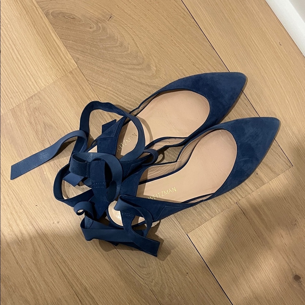 Stuart Weitzman Dark Blue Ribbon Flats